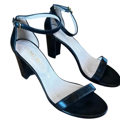 Stuart Weitzman  Womens 9 Black Block Heel Ankle Strap Sandals Elegant Chic - Image 1