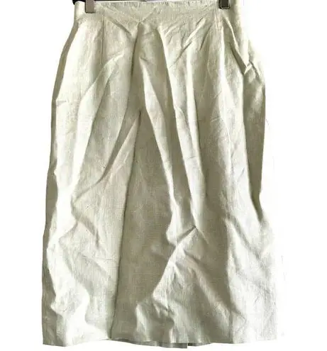 Anne Klein VTG  II Pencil Skirt 100% Linen Pleated Back Slit Knee Length Cream 10