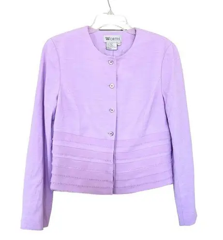 Worth Pastel Lavender Crepe Tulle Trim Jacket Blazer size 12