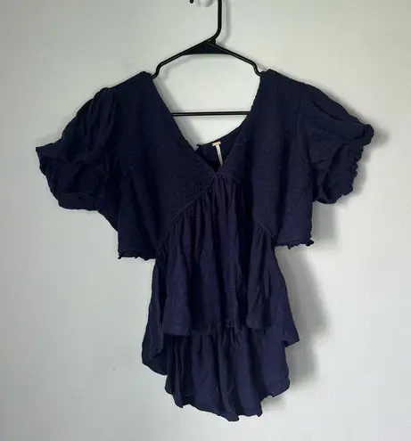 Free People  Charlotte V-Neck Blouse In Evening Eclipse Large NWOT Open Back