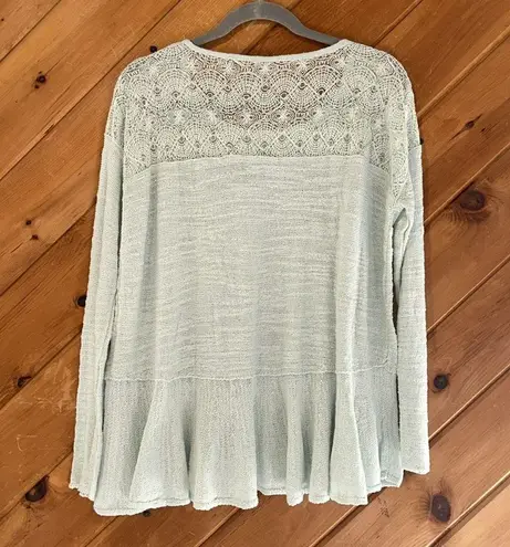 Free People  Mint Green Kristobel Ruffled Peplum Knit Sweater Top