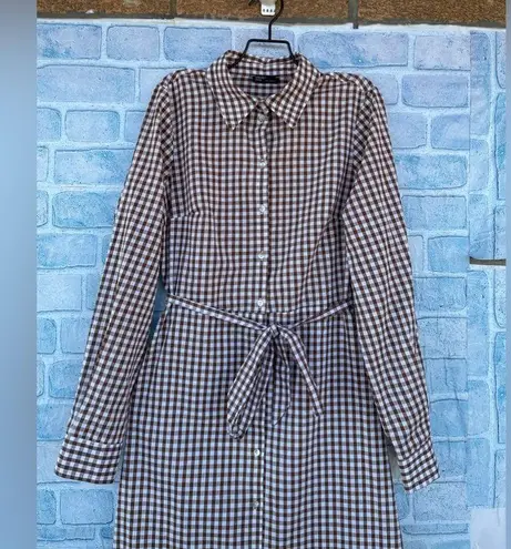 nobody's child gingham dress in brown size 8 White