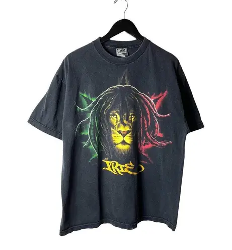 Vintage Y2K ODM Lion Graphic Tee T Shirt Black XL Extra Large Reggae Graphic