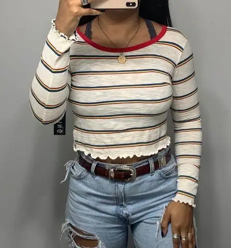 Timing  Retro Striped Hippy Ruffle Hem Crop Top