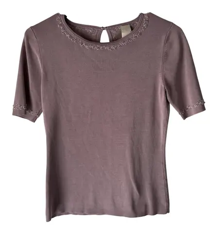 Sweater Vintage 90s Small Purple Silk Floral Embroidered Beaded Knit Top Fairy