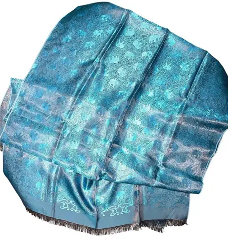 Thai Silk Elephant Soft Shawl Scarf Wrap Blue