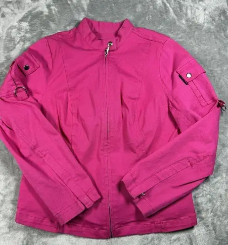 Tripp NYC Jacket Womens Medium Pink Utility Moto Cotton Stretch D Ring Punk Goth