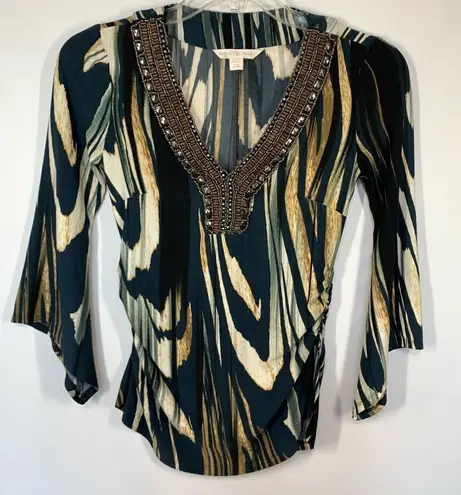 Boston Proper Women's Abstract Striped Long Bell Sleeve Top Multicolor Size XS