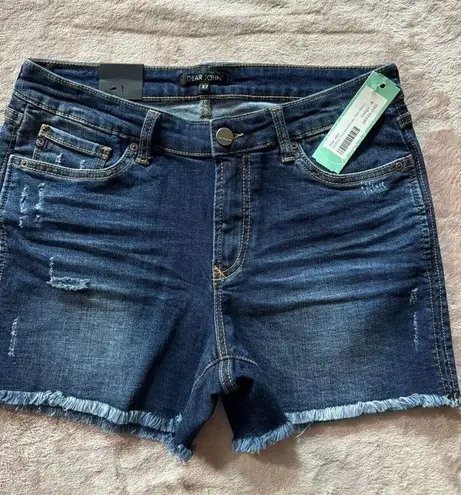 Dear John  Womens Sydney Distressed Fray Hem Short Blue Denim Size 27 NWT