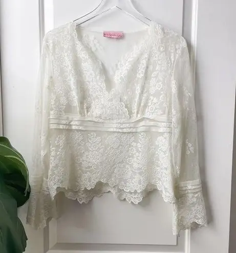 Bandolino Vintage Petite Off White Lace Blouse Long Sleeve Romantic