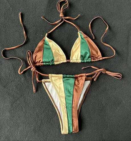 Boutique satin color block bikini set