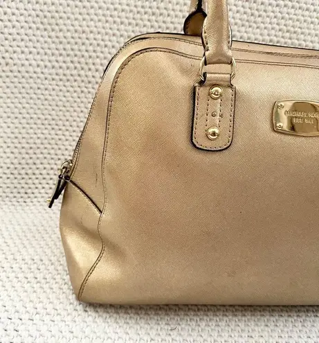 Michael Kors Cindy Gold Metallic Saffiano Leather Dome Shaped Top Handle Satchel