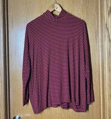 Alembika Striped Jersey Turtleneck Top Small Red Dark Plum