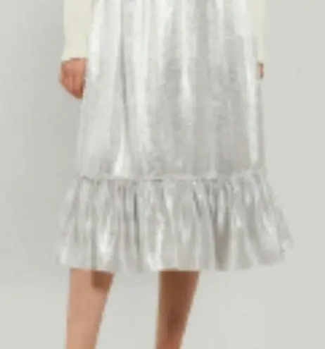 Shrimps Pearl Belt Metallic Midi skirt In Silver Size 8