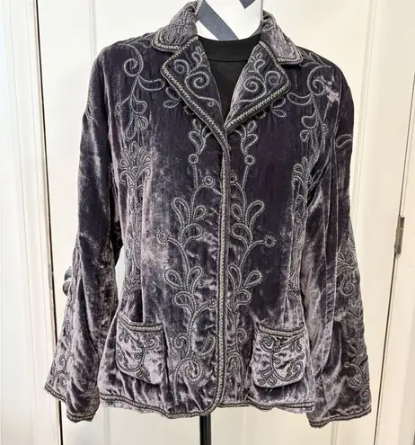 Laura Ashley Embroidered Velvet Jacket Renaissance Vintage Whimsigoth Purple PL