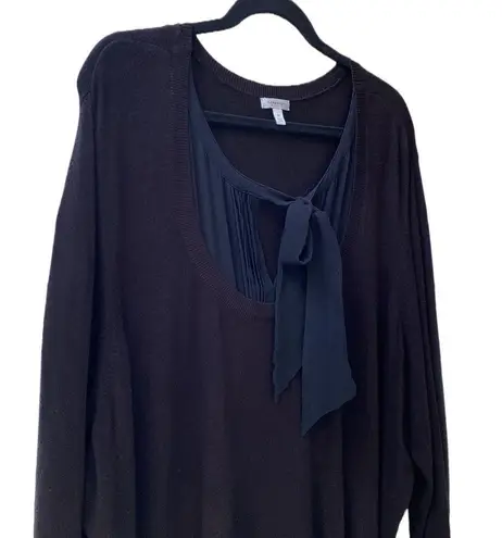 π€ Semantiks Nordstrom Long Black Sweater/Tunic/Top, Silk Neck Tie, Plus