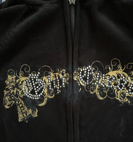 G by Guess Y2K mall goth rhinestone embellished hooded sweater