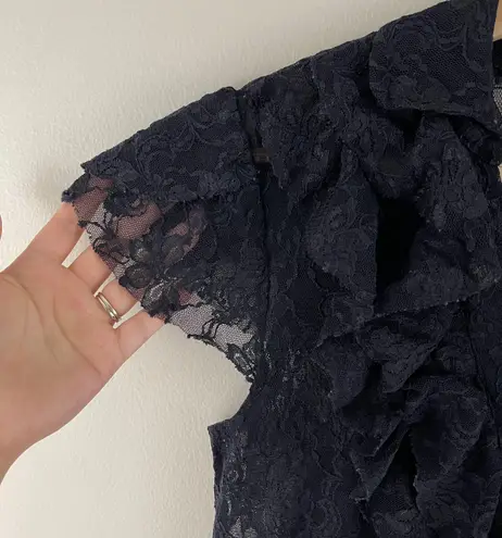 Sam & Max Vintage 90’s Black Dark Academia Gothic Lace Semi Sheer Short Sleeve Blouse Top