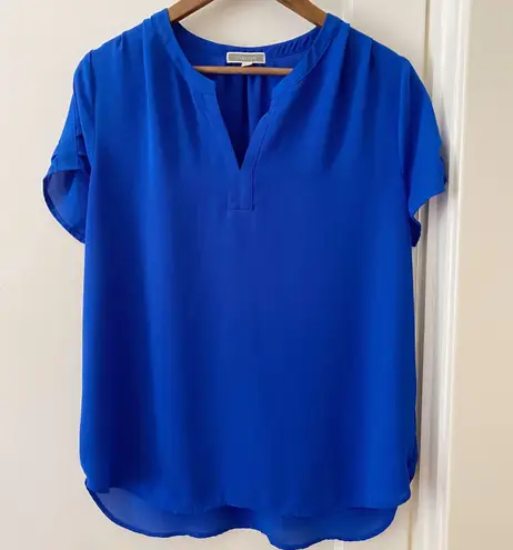 Pleione Dark Blue V Neck Blouse