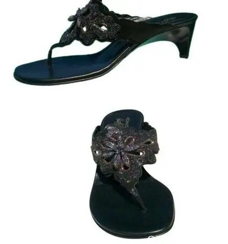 Donald Pliner Black Sequin Beaded Leather Shoe Sandal New Thong T