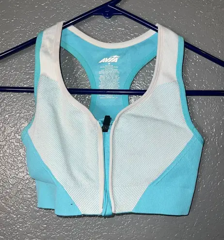 Avia Blue & White Zip Front Sports Bra Top - Size M