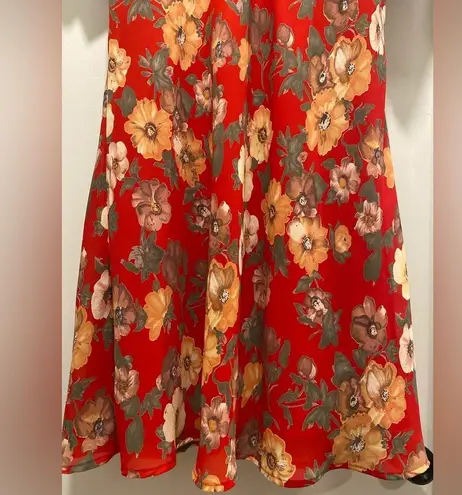 VTG '80s '90s Fairycore Jeffrey & Dara Red Floral Short Sleeve Midi Dress Size 14