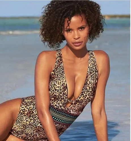 SUNSHINE 79 Rio Swimsuit SZ 6 NEW Reversible One Piece Plunge Tropical Leopard Black