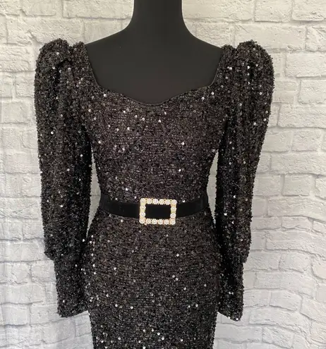 Women’s New With Tags Formal Scoopneck Sequin Bishop Sleeve Gown S Black