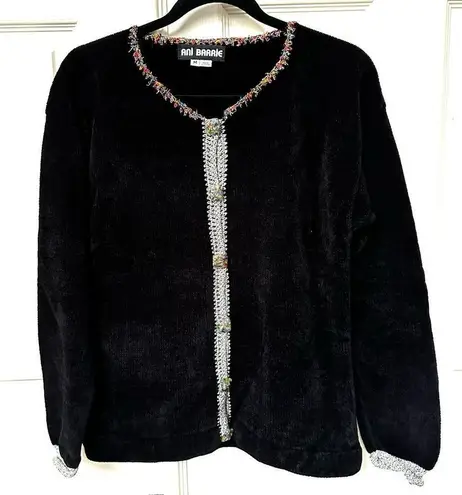 Ani Barrie vintage black sweater button down cardigan with rainbow buttons Size M