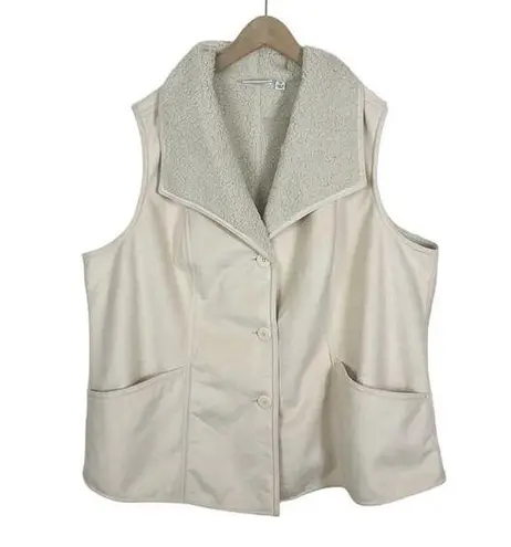 Denim & Co NWOT Sherpa Lined Winter Vest Off-White Cream Size 2X