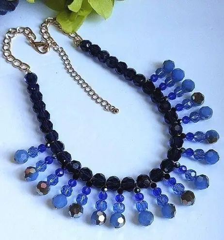 Stunning Gold Tone Chain with Blue Crystals Bid Necklace