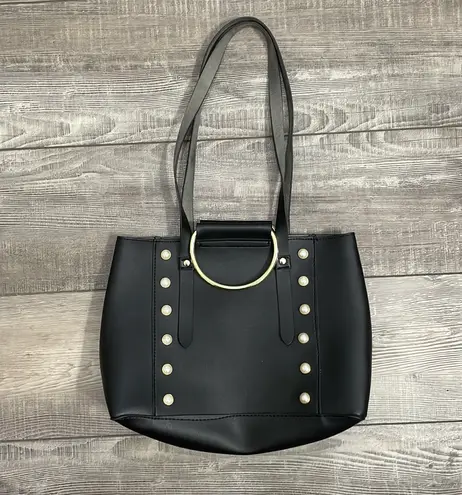 Vegan Leather Pearl Jillian Mini Tote Bag Black