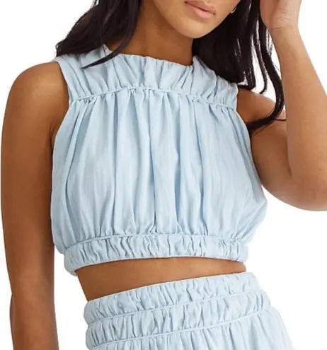 Girl And The Sun Collette Crop Top High Neck Keyhole Back Women’s XL Blue Ruffle