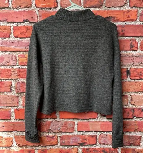 Lush Clothing Gray Heathered Lush High Neck Ribbed Rolled Sleeve Sweater