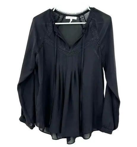 Heartloom  size medium black long sleeve‎ blouse top shirt lace detail tie neck