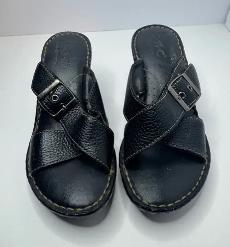 B.O.C Black Leather Wedge Sandals Size 7