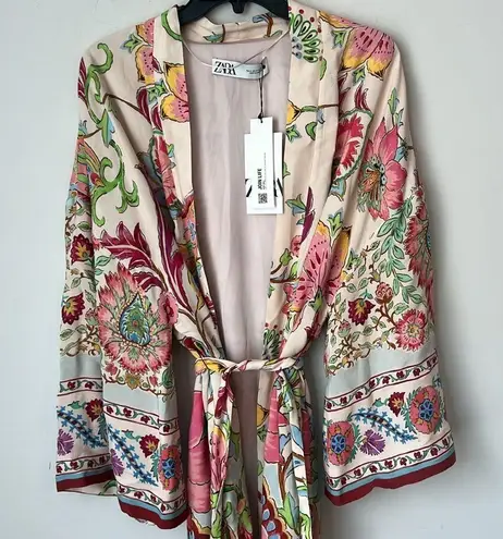 ZARA  floral white red kimono blogger‎ robe duster jacket size S New with Tags 🟢 - Image 6