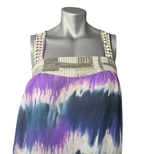 Calypso St. Barth Silk Jeweled Tie Dye Mini Dress 8 Embellished Vacation Resort