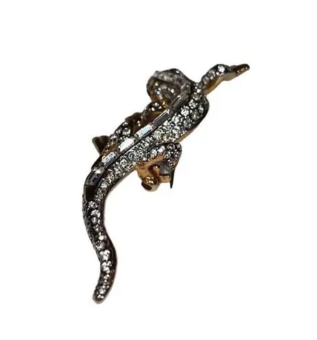 Vtg Clear & Green Rhinestones Reptile Lizard Gecko Jewelry Brooch Mint Condition Gold