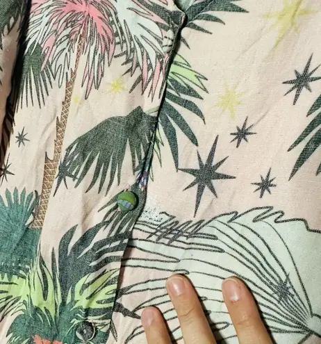 LoboRosa Pink Floral Puff Sleeve Palms Button Front Up Dress Size Large