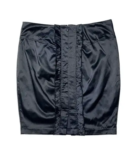 2B Bebe Satin Ruffle Bustle Pencil Mini Skirt Black Small Vintage Y2K