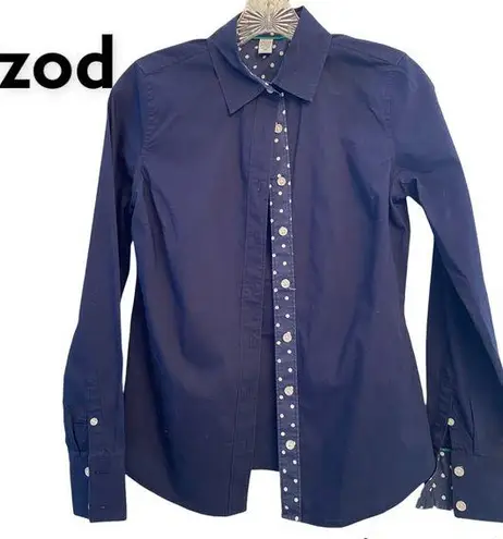 IZOD Button Down Long Sleeve Cotton Blend Navy Shirt XS