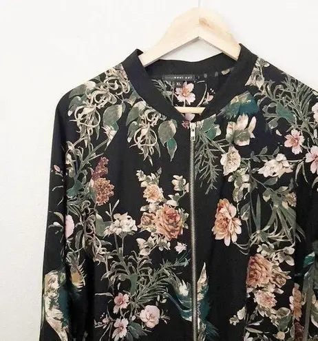 West Kei | Black Floral Long Line Members Only Bomber Style Jacket | Size XL