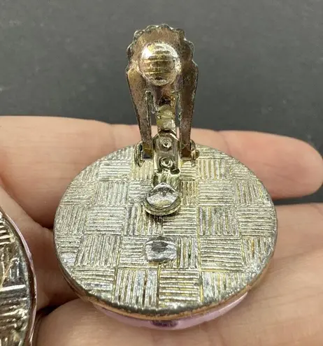 J Brand Vintage Pink Moonglow Thermostat Basket Weave Clip-on 1" Earrings