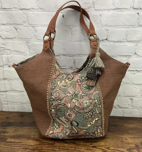 Sakroots Shoulder Bag Brown Paisley Floral Print Magnetic Snap Closure W Tassel - Image 1