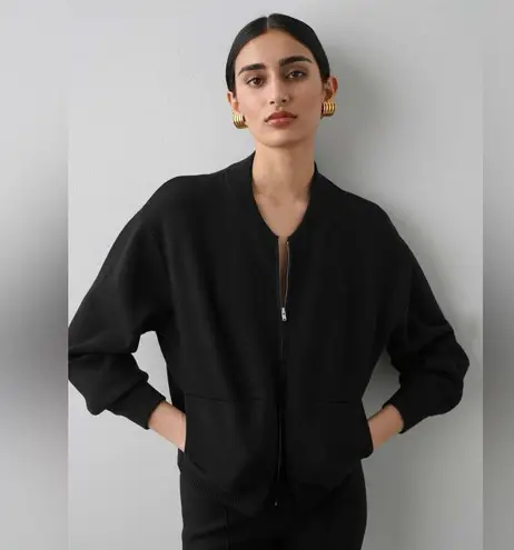 WHITE + WARREN Superfine Organic Cotton Track Jacket Zip Sweater Jacket Black Size L