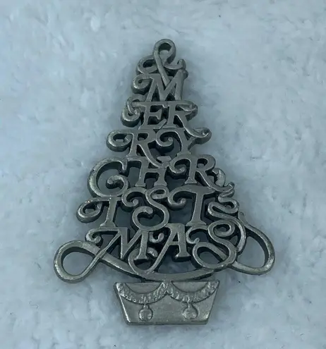 FORT USA Merry Christmas Tree Holiday Jewelry Pin Brooch Silver Color Unisex