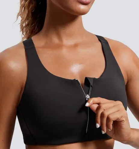 CRZ Yoga  Zip Front High Impact Sports Bra Molded Cup Wireless Workout Yoga Bra