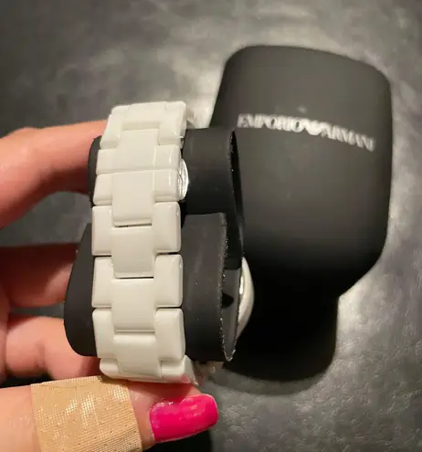 Emporio Armani NWOT Ceramic Vintage Chronograph White Dial Watch AR1403 MRP $545 Designer Luxury