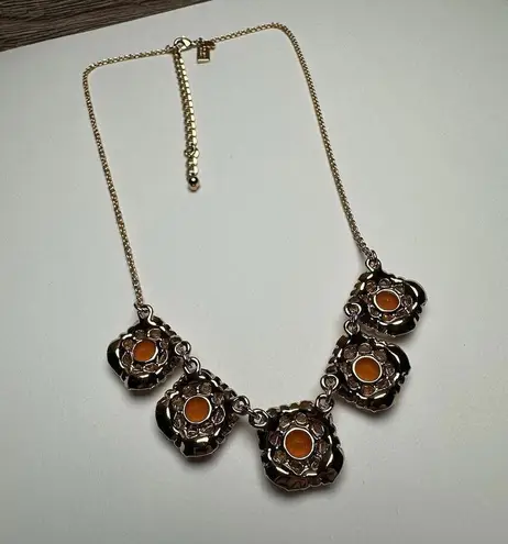 Kate Spade Orange Rhinestone Faux Pearl Gold Tone Necklace Bella Fleur